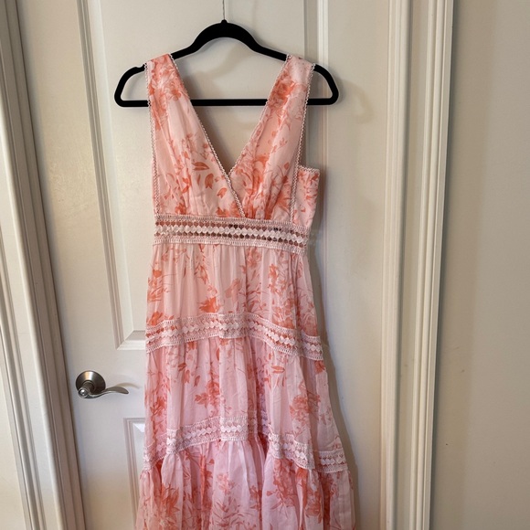 Floral Pink Lace Trim Dress